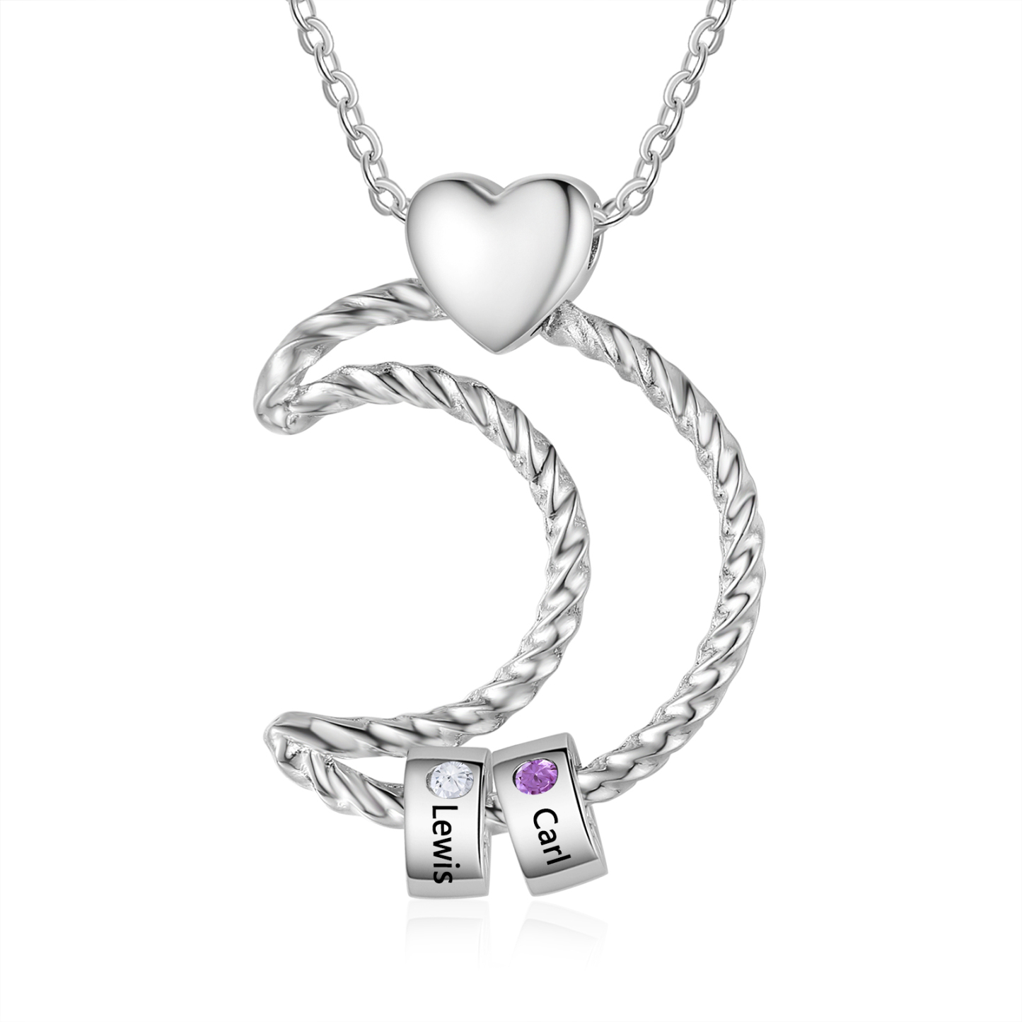 2 Names - Personalised Moon Pendant Necklace Custom Birthstones & Names Necklace Gift for Her-Jessemade AU