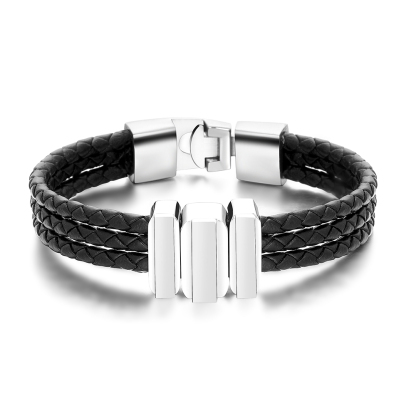 Mens Leather Bracelet with Customised Beads Personalised Three Layer Bracelet Engraved 3 Names-Jessemade AU