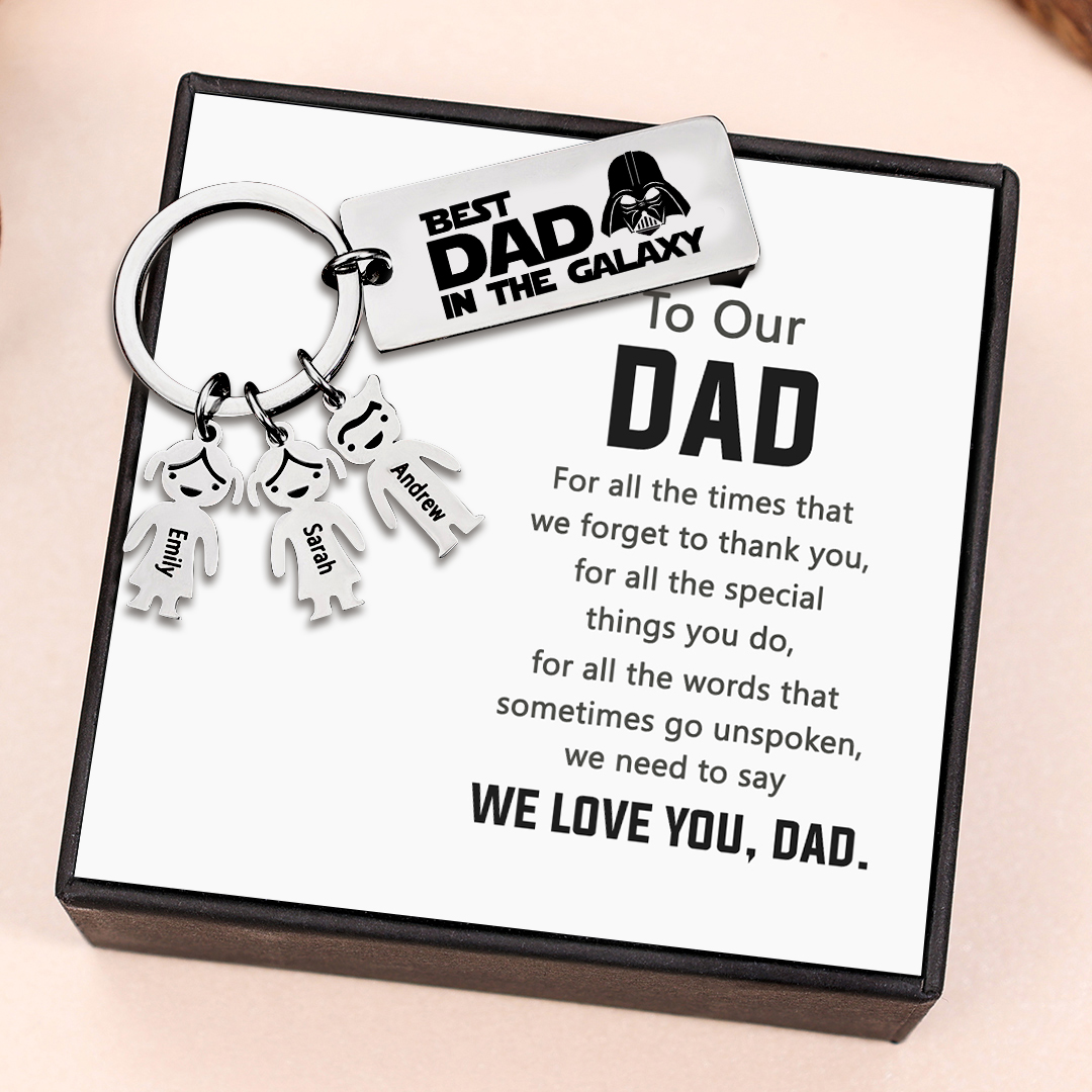 Personalised Best Dad in The Galaxy Keychain with 5 Kid Charms Father's Day Gift-Jessemade AU