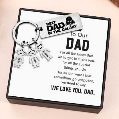 Personalised Best Dad in The Galaxy Keychain with 5 Kid Charms Father's Day Gift-Jessemade AU
