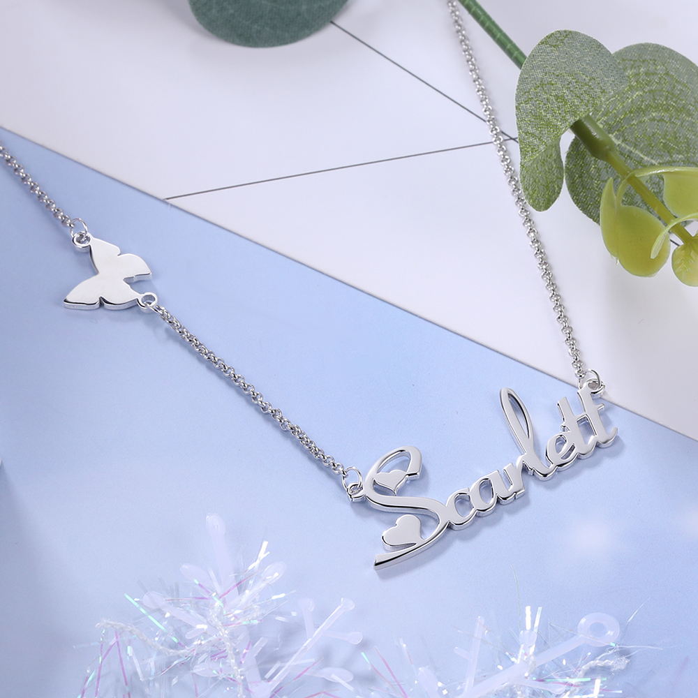 Personalised Butterfly Necklace Custom 1 Name Necklace Gift For Women-Jessemade AU