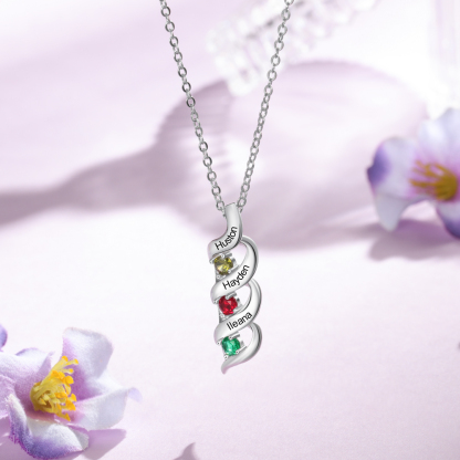 Customised Necklace Cascading Pendant with 3 Birthstones Engraving 3 Names Gifts for Her-Jessemade AU