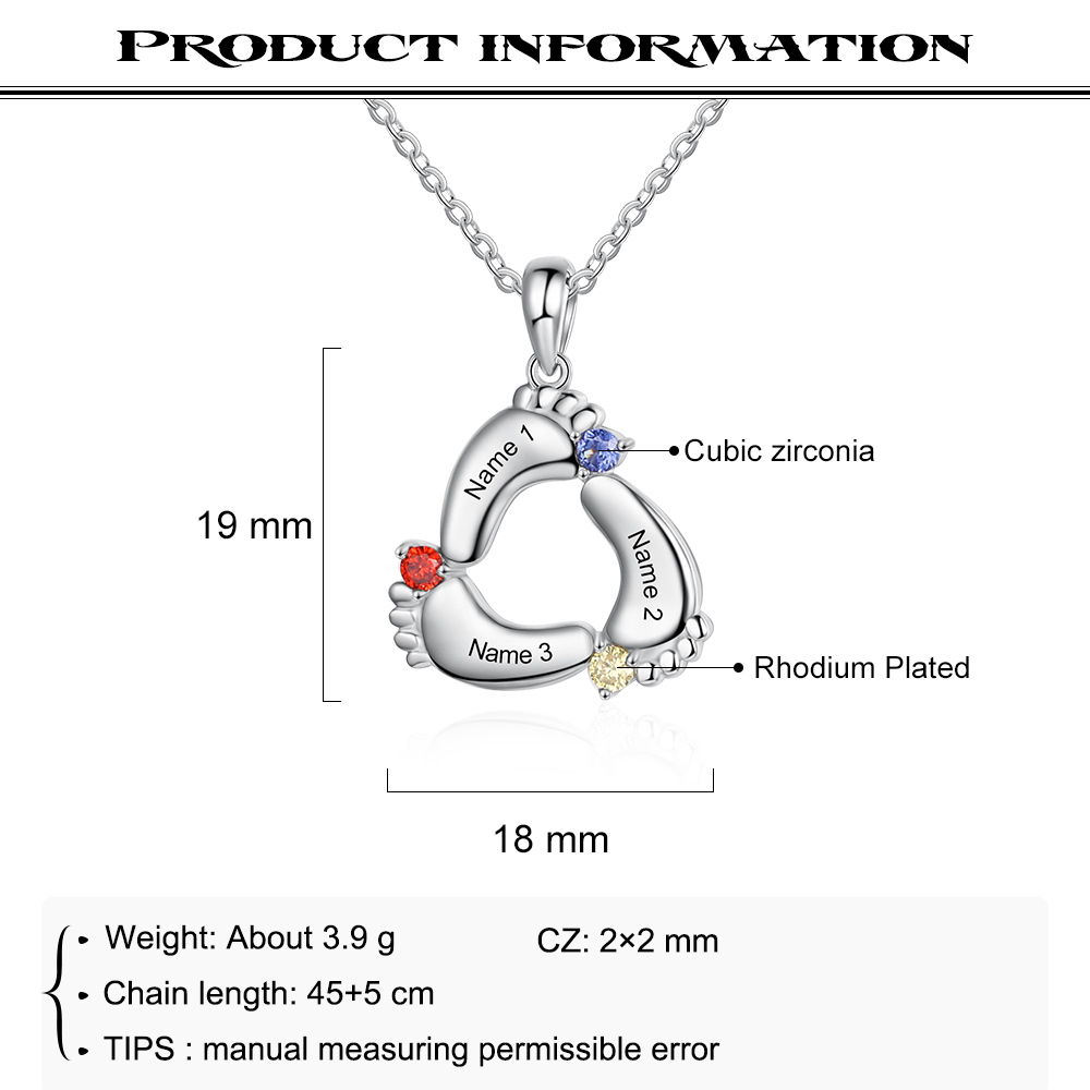 Personalised Baby Feet Keychain With 3 Birthstones Engraved names Keychain Gifts For Mother-Jessemade AU