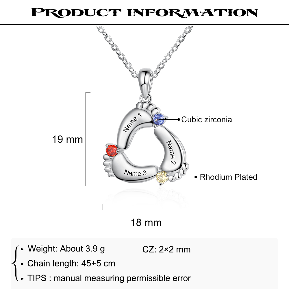 Personalised Baby Feet Keychain With 3 Birthstones Engraved names Keychain Gifts For Mother-Jessemade AU