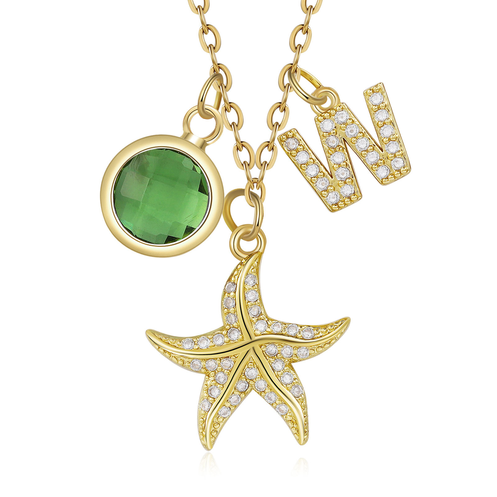 Personalised Starfish Necklace Custom Birthstone and Initial Kid's Necklace-Jessemade AU