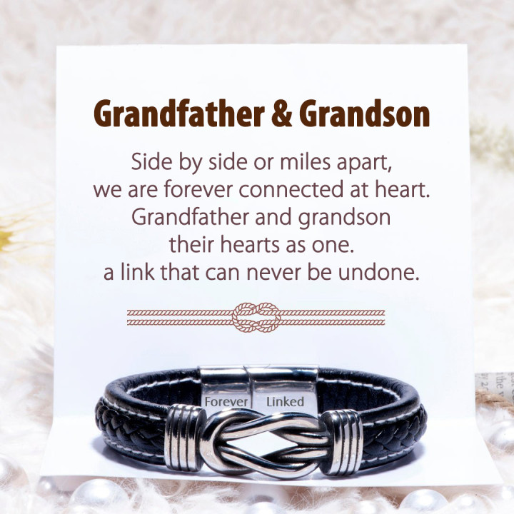 Grandfather & Grandson Leather Knot Bracelet "We Are Forever Connected at Heart"-Jessemade AU