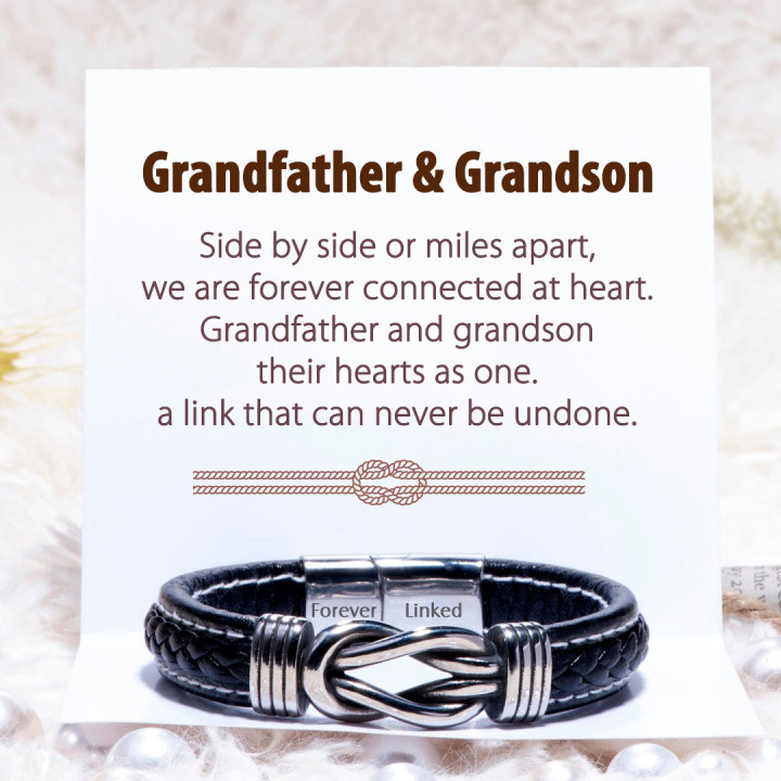 Grandfather & Grandson Leather Knot Bracelet "We Are Forever Connected at Heart"-Jessemade AU
