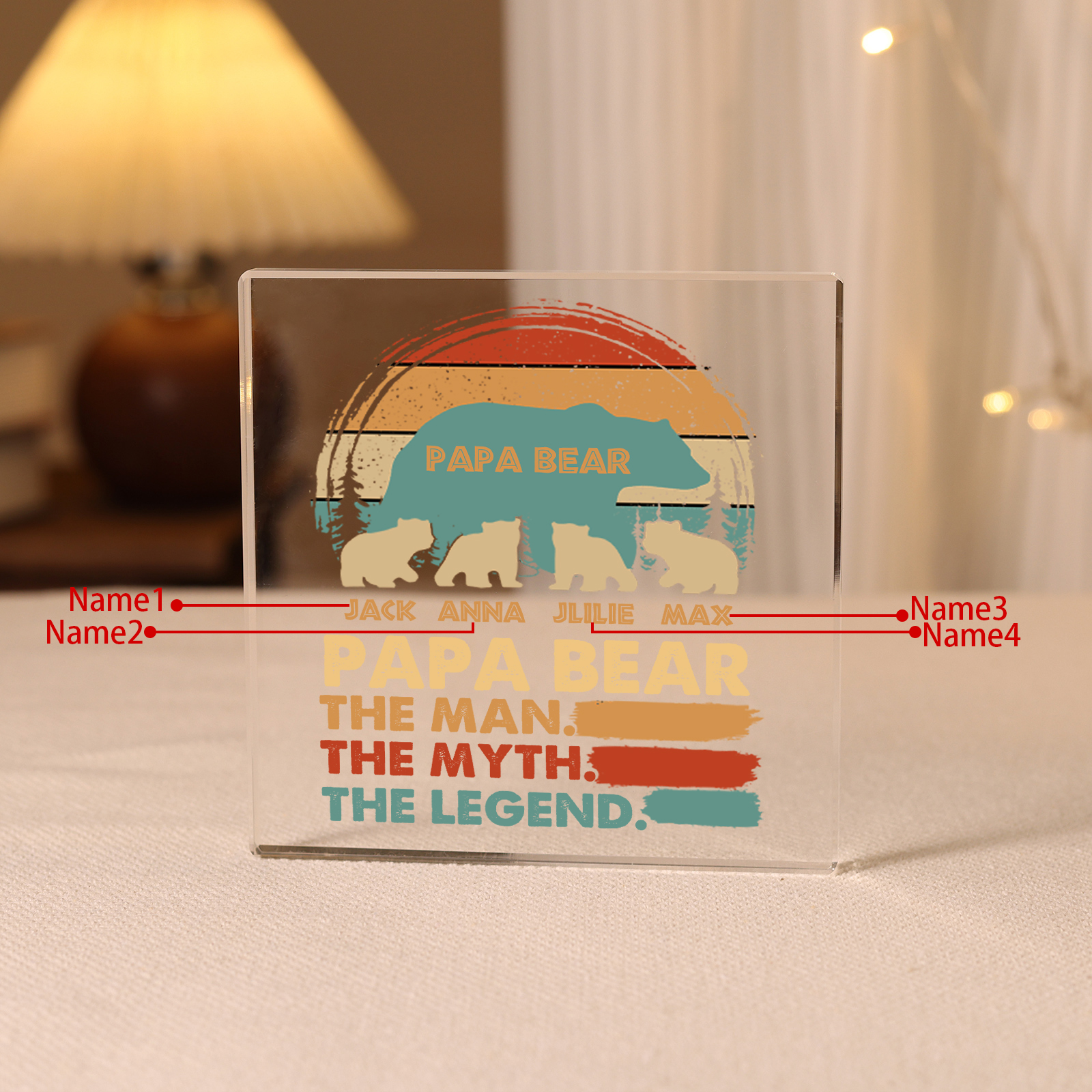Personalised Papa Bear Acrylic Square Keepsake Custom 4 Names Rectangle Plaque - The Man The Myth The Legend-Jessemade AU