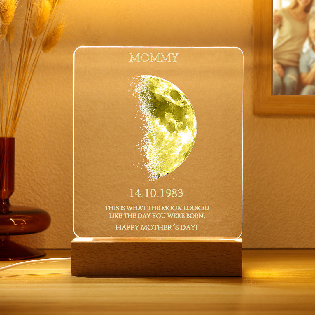 Personalised Acrylic Night Light Custom Date & Moon Phase & Text LED Lamp Gifts For Mother/Grandma-Jessemade AU