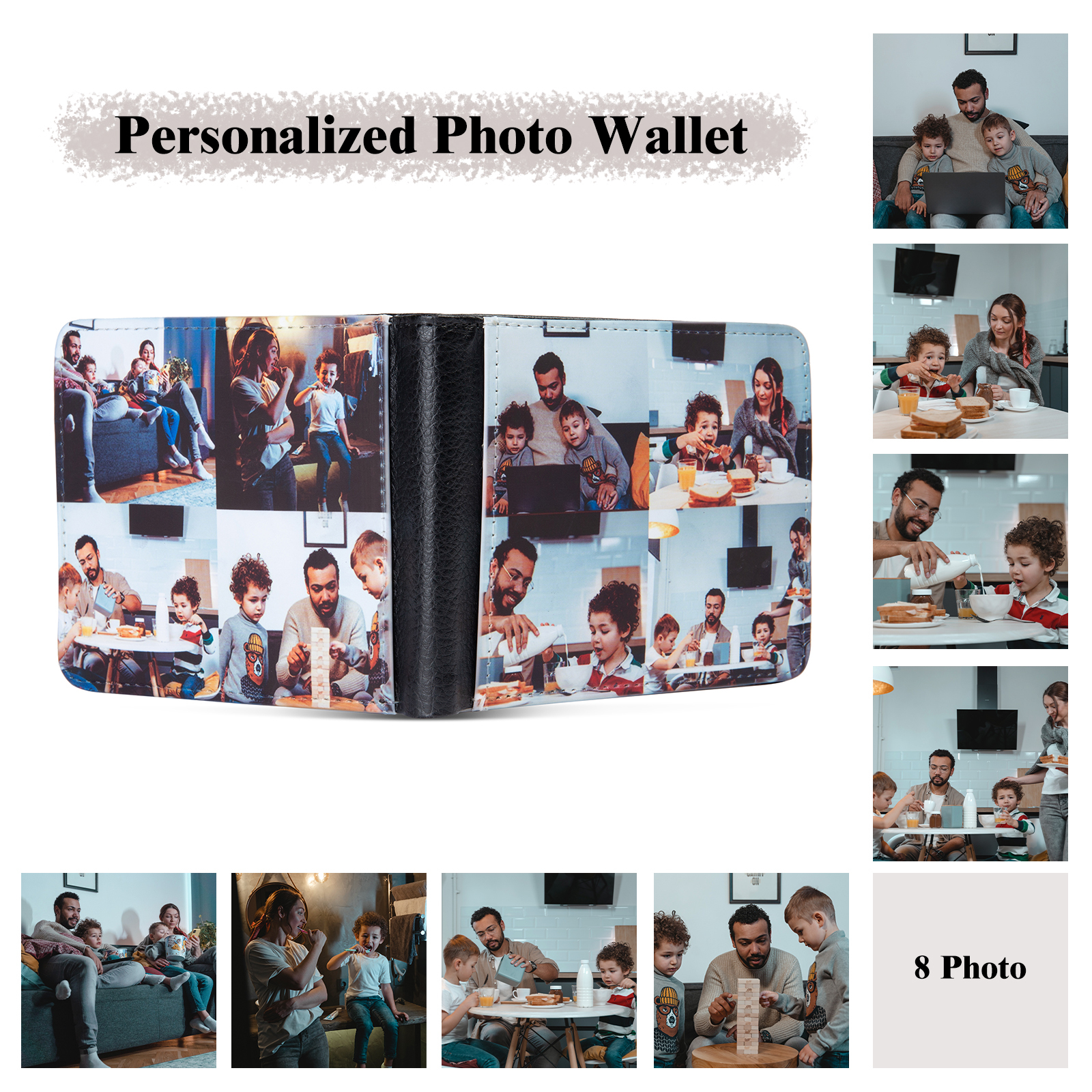 Personalised Leather Wallet Engraved Photo Short Purse Custom Folding Wallet Gifts For Him-Jessemade AU