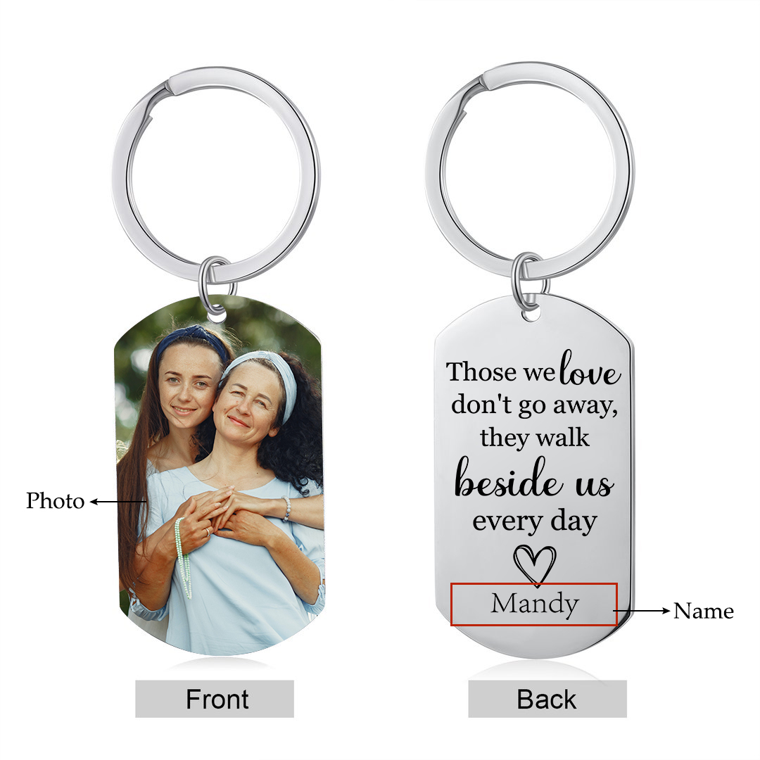 Personalised Memorial Photo Keychain Engrave 1 Name Keychain - Those we love don't go away, they walk beside us every day - Loss of Loved One-Jessemade AU
