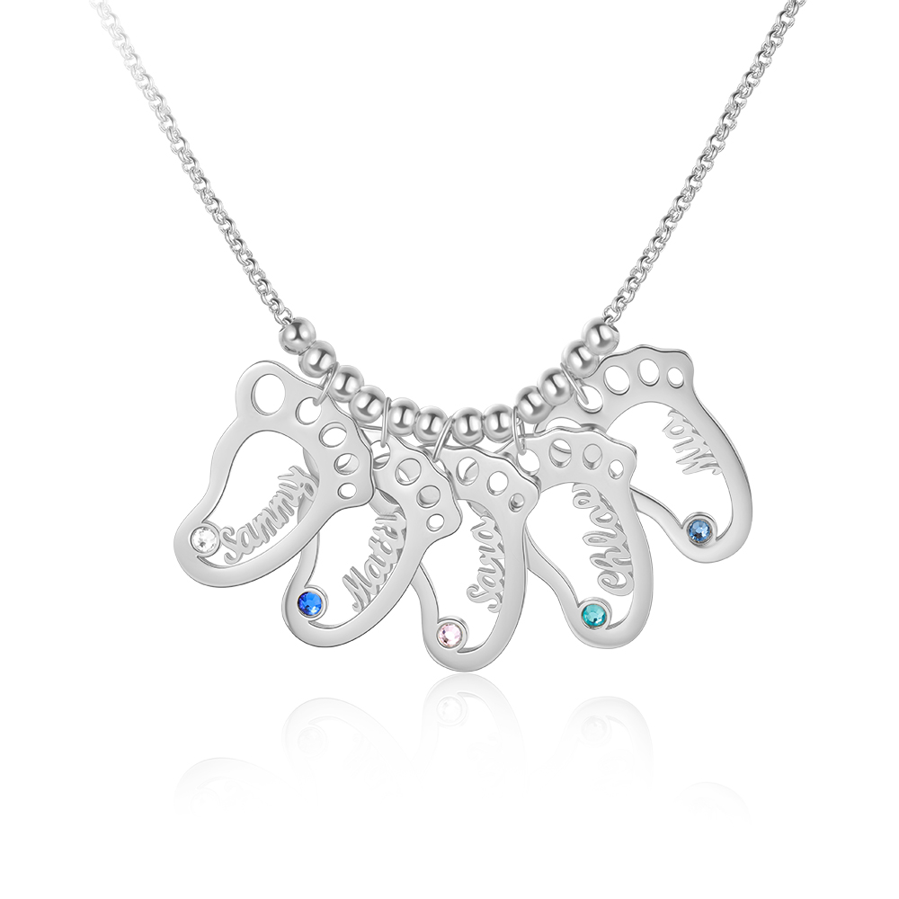 Personalised Baby Foot With 5 Birthstones Engraved Names Gift For Mother-Jessemade AU