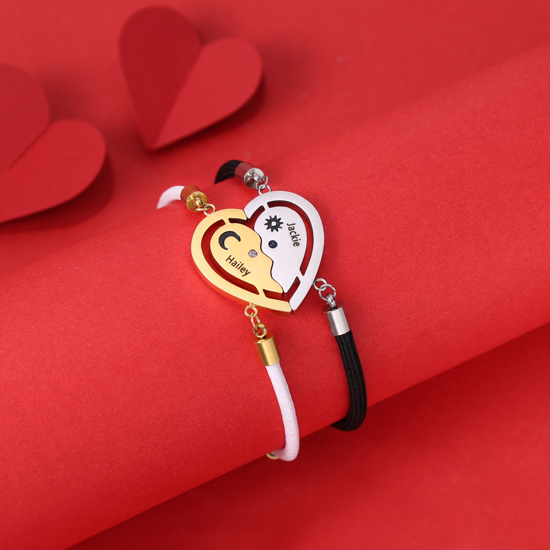 Valentine's Day Sun and Moon Magnetic Heart Bracelet with Birthstones Couple Bracelet Set-Jessemade AU