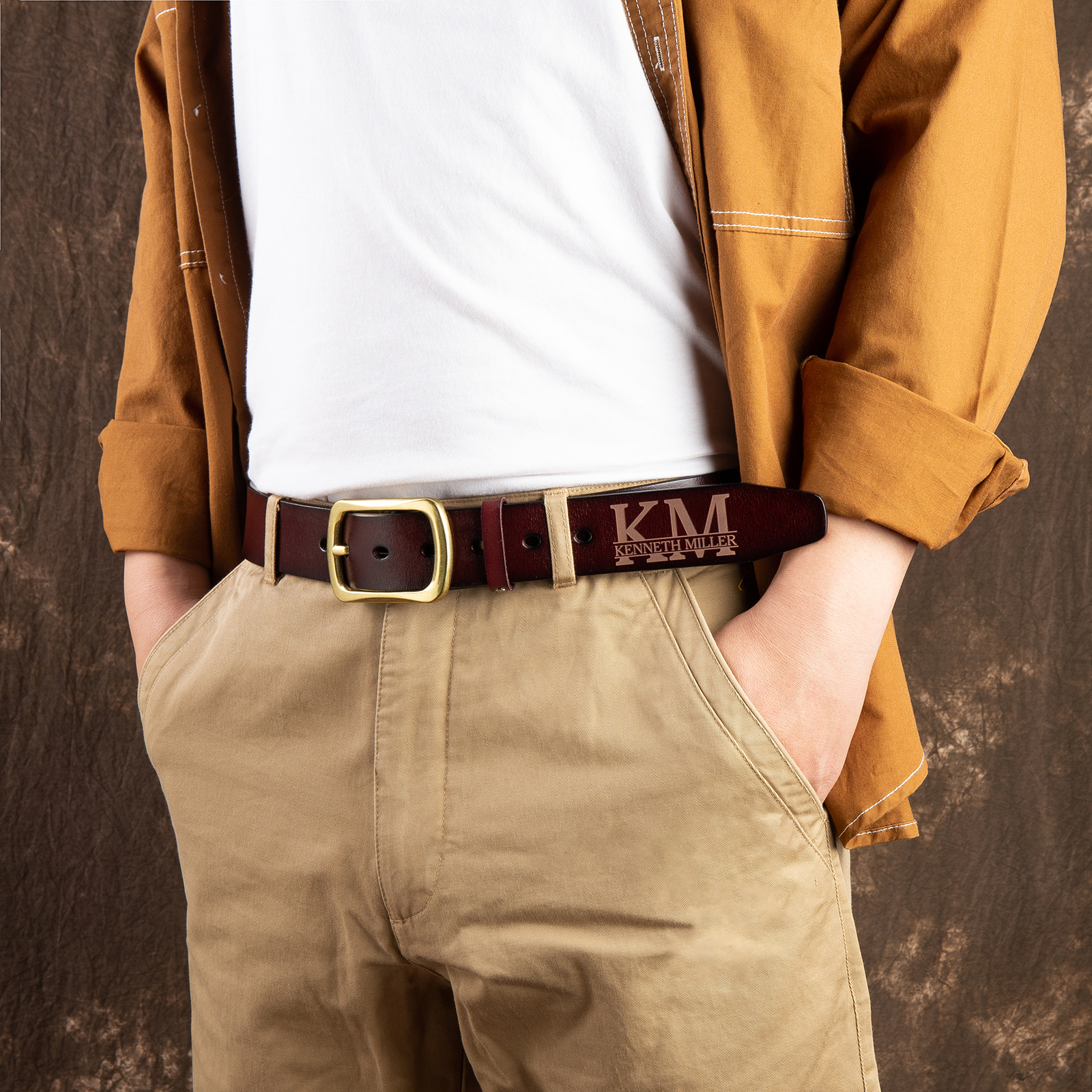 Personalised Genuine Leather Belt Engraved Names Men's Belt for Him-Jessemade AU