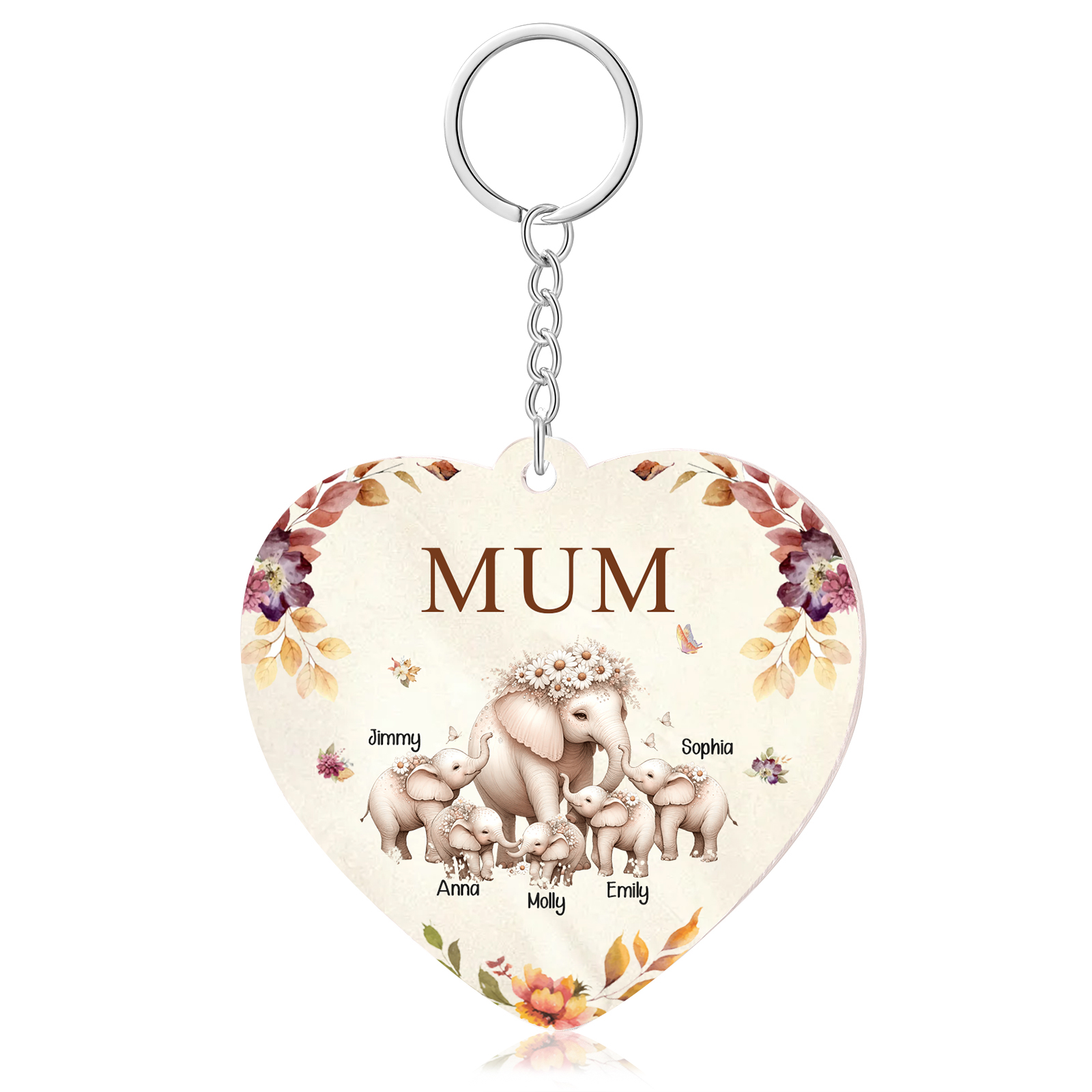 5 Names - Personalised Acrylic Keychain Custom 1 Text Elephant Family Hanging Ornaments Gift for Mum/Grandma-Jessemade AU