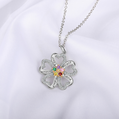 Personalised Heart Necklace With 5 Birthstones Engraved Names Gift For Women-Jessemade AU