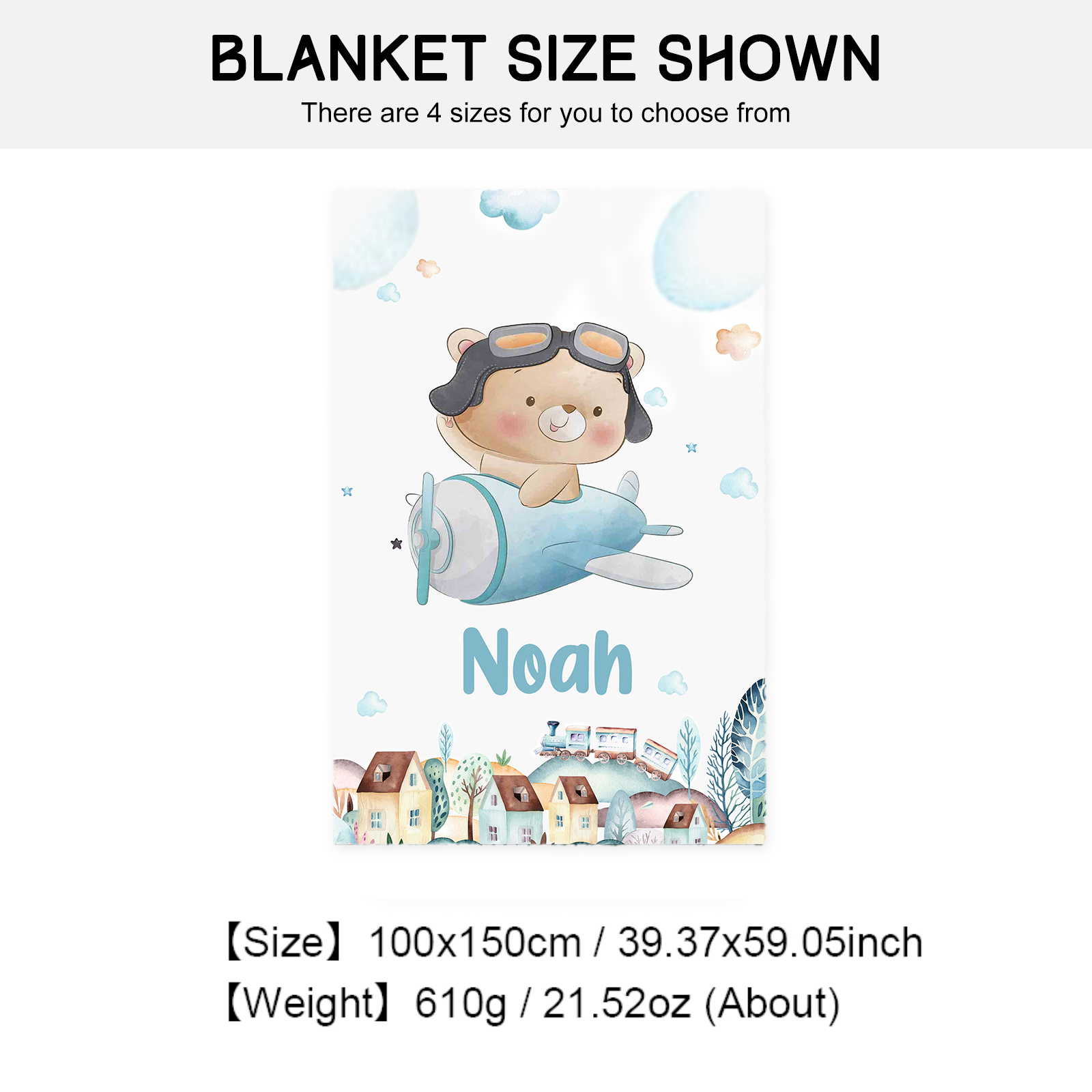 Personalised Bear Blanket Custom Name Cute Cartoon Blanket-Jessemade AU