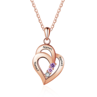 Personalised Heart Necklace With 3 Birthstones Engraved Names Gift For Her-Jessemade AU