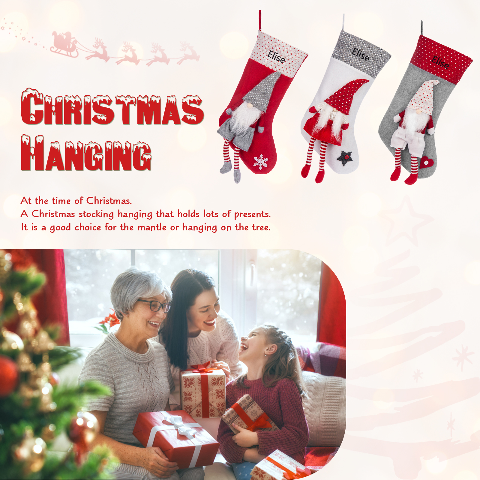 Custom 1 Name Christmas Stocking Ornament Christmas Gift Bags Santa Claus Stocking Gifts for Family Friends-Jessemade AU