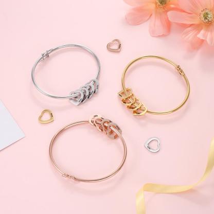 Women Bangle Bracelet with 3 Heart Pendant Engraved 3 Names Love Bracelet-Jessemade AU