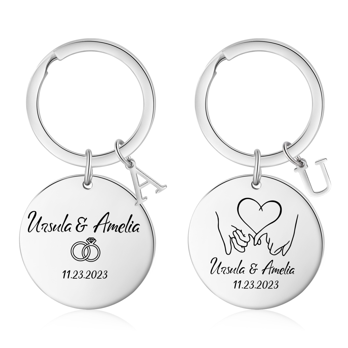 2 PCS Couple Keychains Custom 2 Names & 2 Letters & Date Keyring Valentine's Day Matching Couple Gift for Him/Her-Jessemade AU