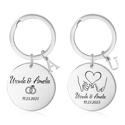 2 PCS Couple Keychains Custom 2 Names & 2 Letters & Date Keyring Valentine's Day Matching Couple Gift for Him/Her-Jessemade AU
