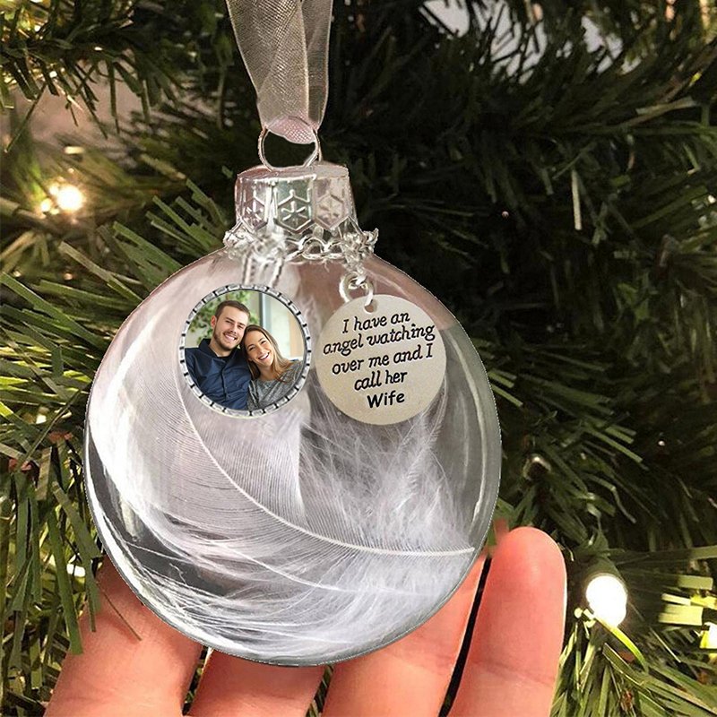 Personalised Christmas Feather Ball Custom Photo Memorial Ornament "I Have An Angel"-Jessemade AU