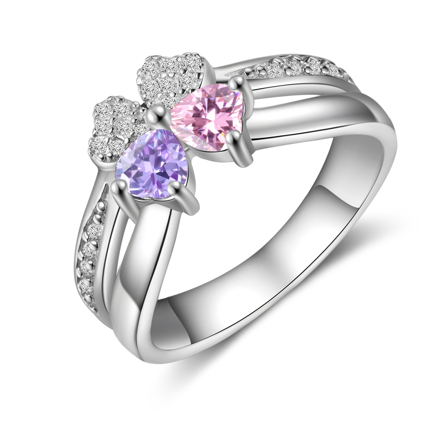 Personalised Ring With 2 Birthstones Engraved Names Ring Best Gift For Women-Jessemade AU