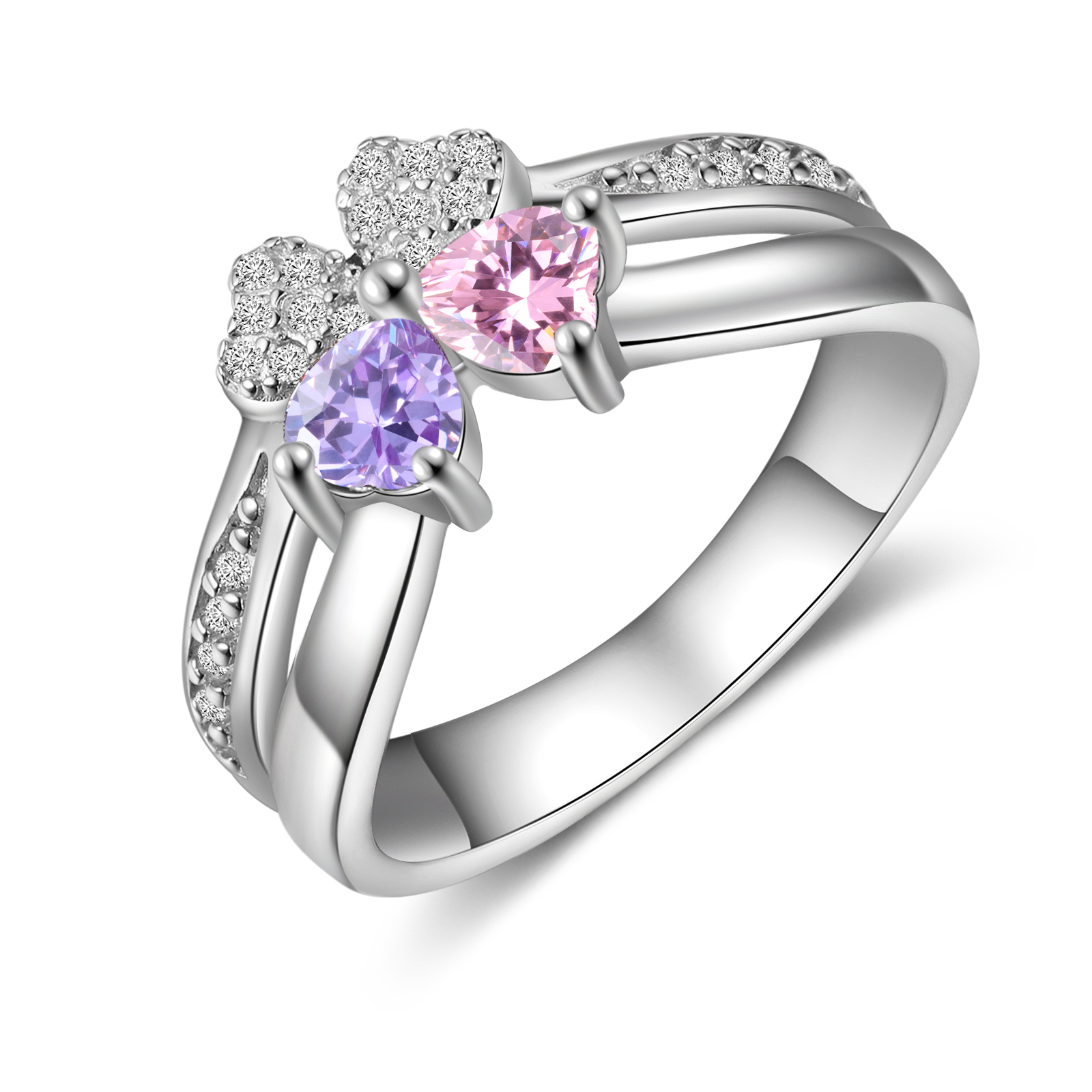 Personalised Ring With 2 Birthstones Engraved Names Ring Best Gift For Women-Jessemade AU