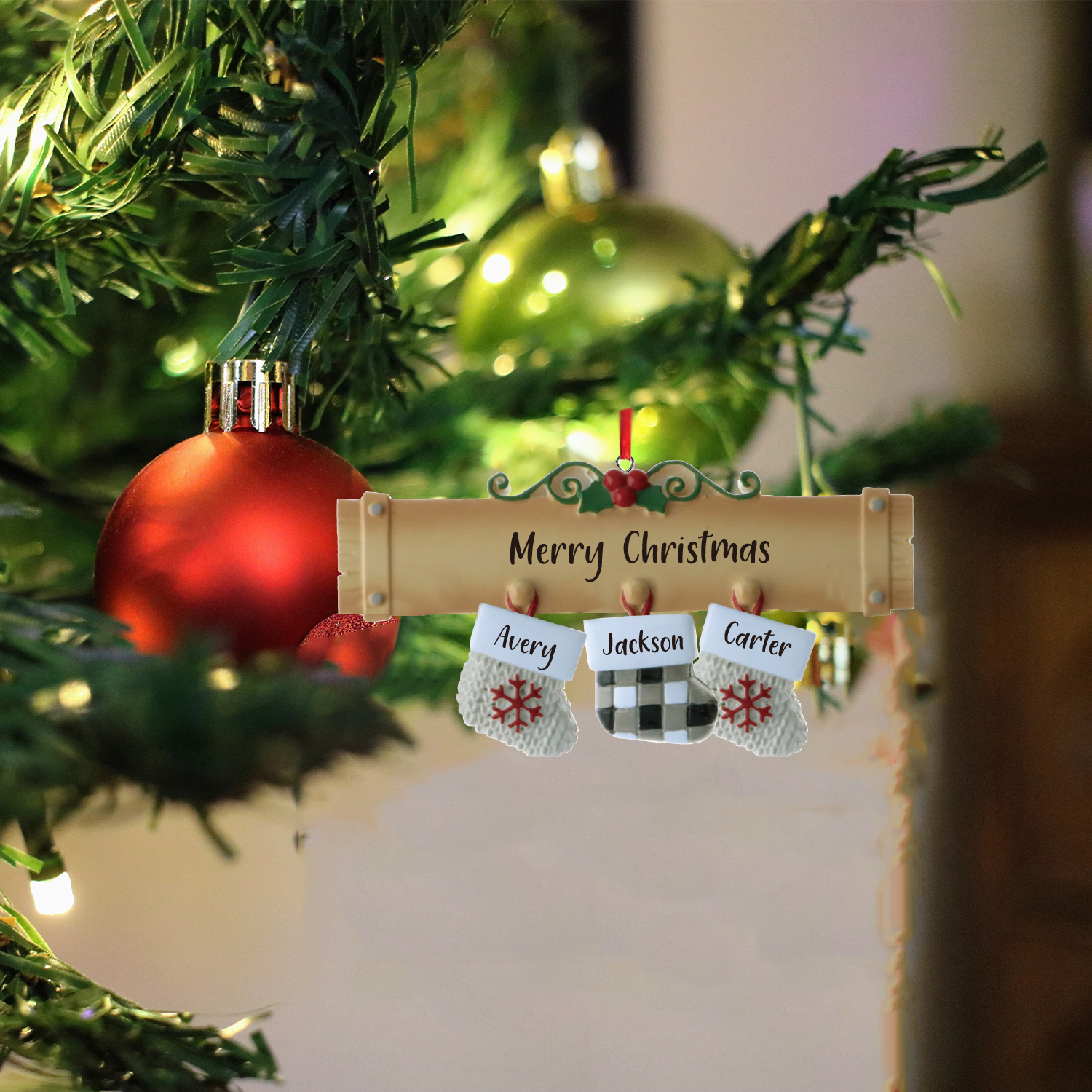 3 Names - Personalised Christmas Stockings Ornaments Customised Name & Text Christmas Decor Wooden Gifts for Family Friends-Jessemade AU