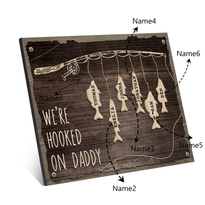 Father's Day Gifts Wood Signs Engrave 6 Names Frame Keepsake -We've Hooked On Daddy-Jessemade AU