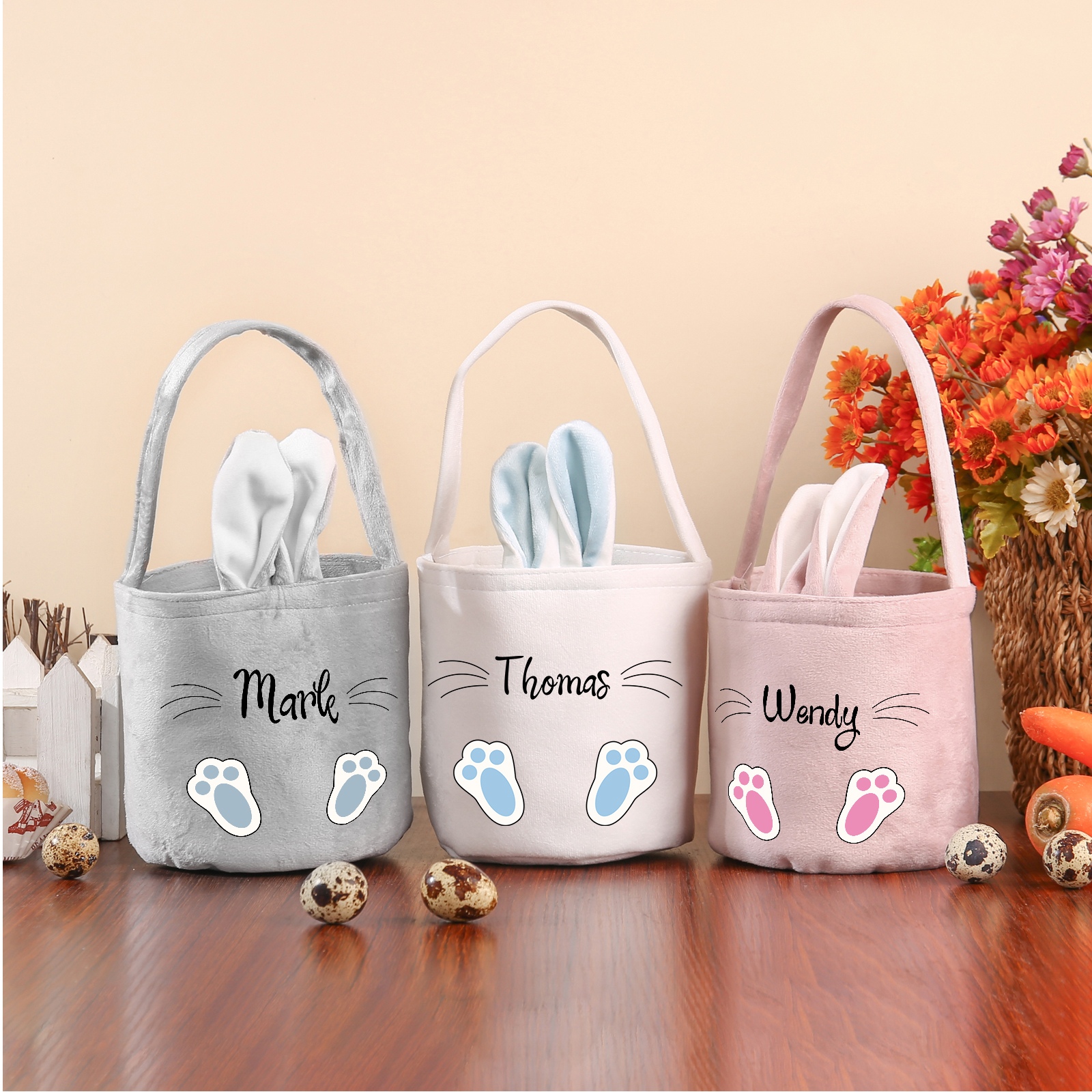 Personalised Bunny Tote Bag Custom Name Bunny Basket Bucket Bag Easter Gifts-Jessemade AU