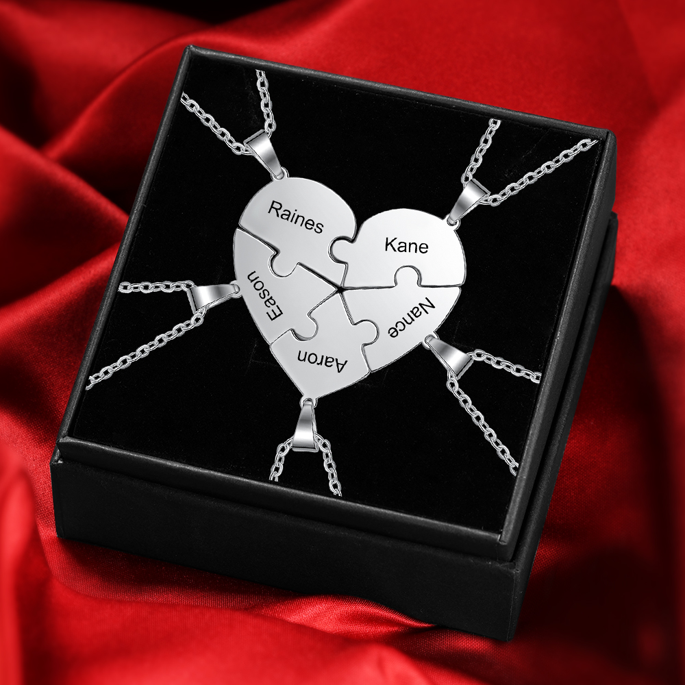 Personalised Heart Puzzle Necklace With 5 Names Gifts For Her-Jessemade AU