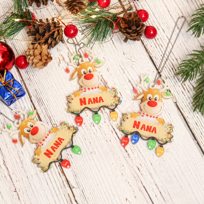 7 Names - Personalised Acrylic Christmas Reindeer Ornaments Customised Text & Name Xmas Pendant Gifts for Family-Jessemade AU