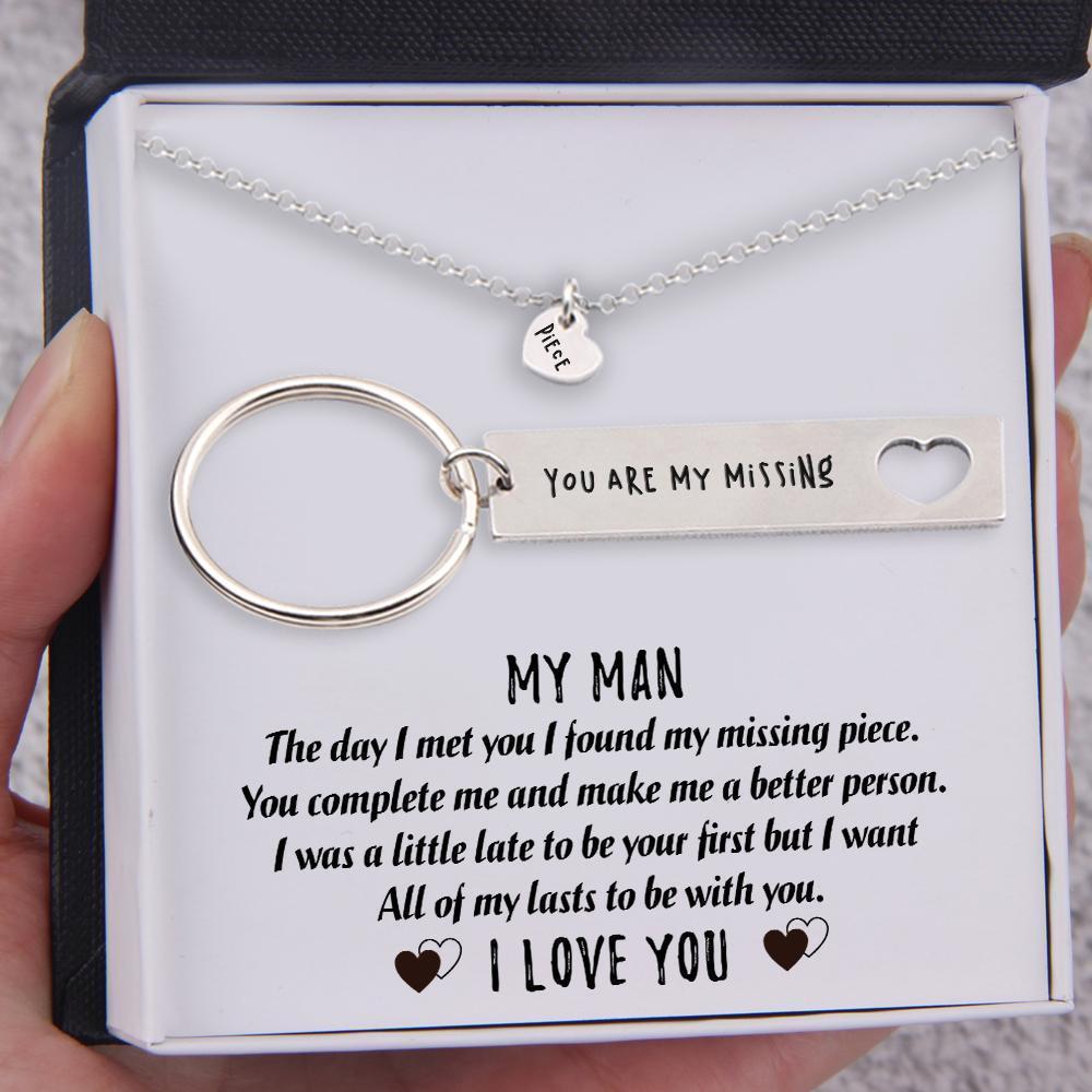 You Are My Missing Piece, Heart Necklace & Keychain Gift Set Gifts For Husband-Jessemade AU