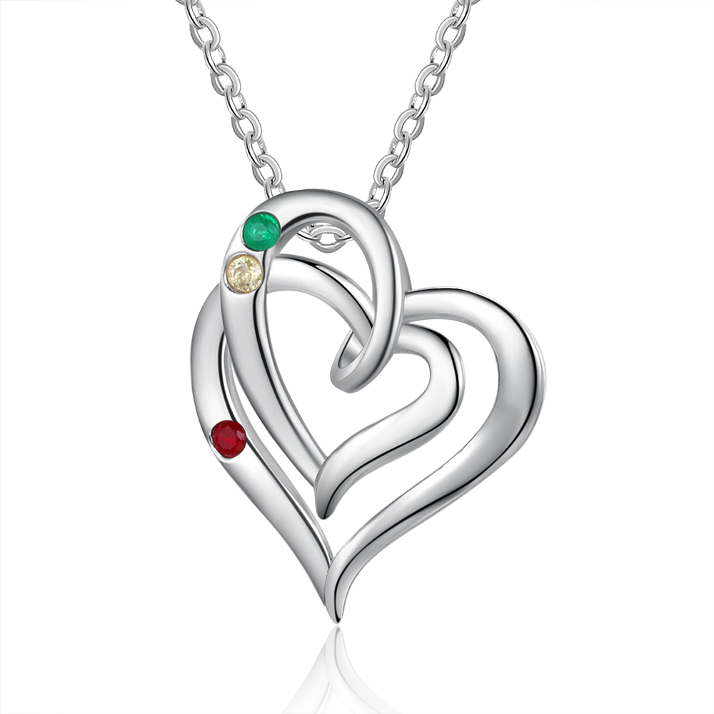 Personalised Heart Necklace With 2 Birthstones Engraved Names Gift For Her-Jessemade AU