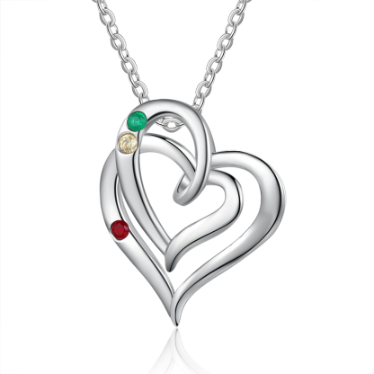Personalised Heart Necklace With 2 Birthstones Engraved Names Gift For Her-Jessemade AU