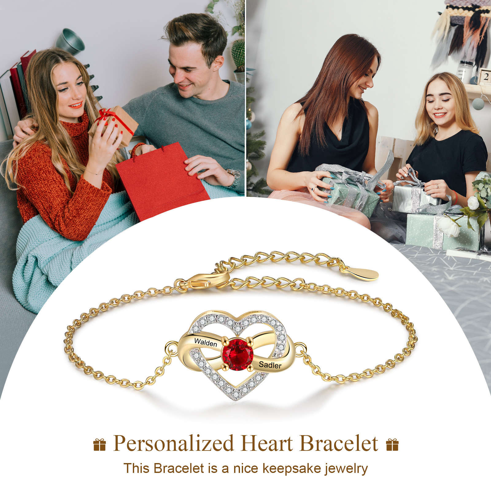 Personalised Birthstone Bracelet Women's Heart Bracelet Infinity Bracelet Adjustable Bracelet Birthday Gift for Women Girls-Jessemade AU