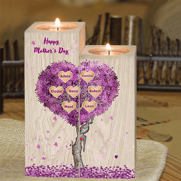 Personalised Family Tree Candle Holder Custom 7 Names Wooden Candlesticks-Jessemade AU