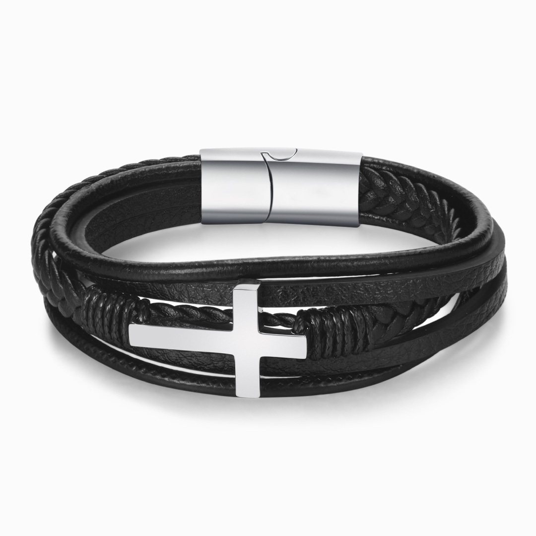 For Son-Cross Braided Leather Bracelet "I'll Always Be With You"-Jessemade AU