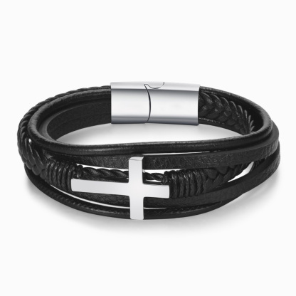 For Son-Cross Braided Leather Bracelet "I'll Always Be With You"-Jessemade AU