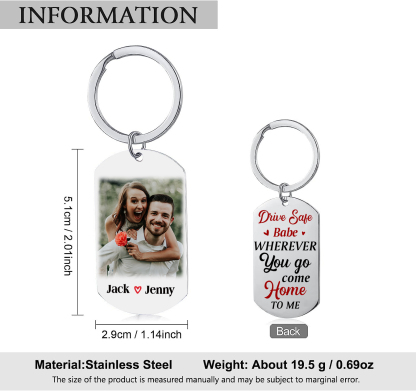 Personalised Couple Photo Keychain Customised 2 Names Keyring Valentine's Day Gifts - Drive Safe, Wherever You Go, Come Home To Me-Jessemade AU