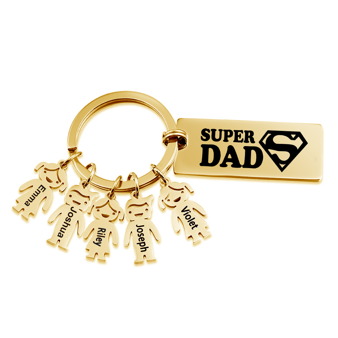 Father's Day Gift Personalised Super Dad Keychain Engraved 5 Kid Charms-Jessemade AU