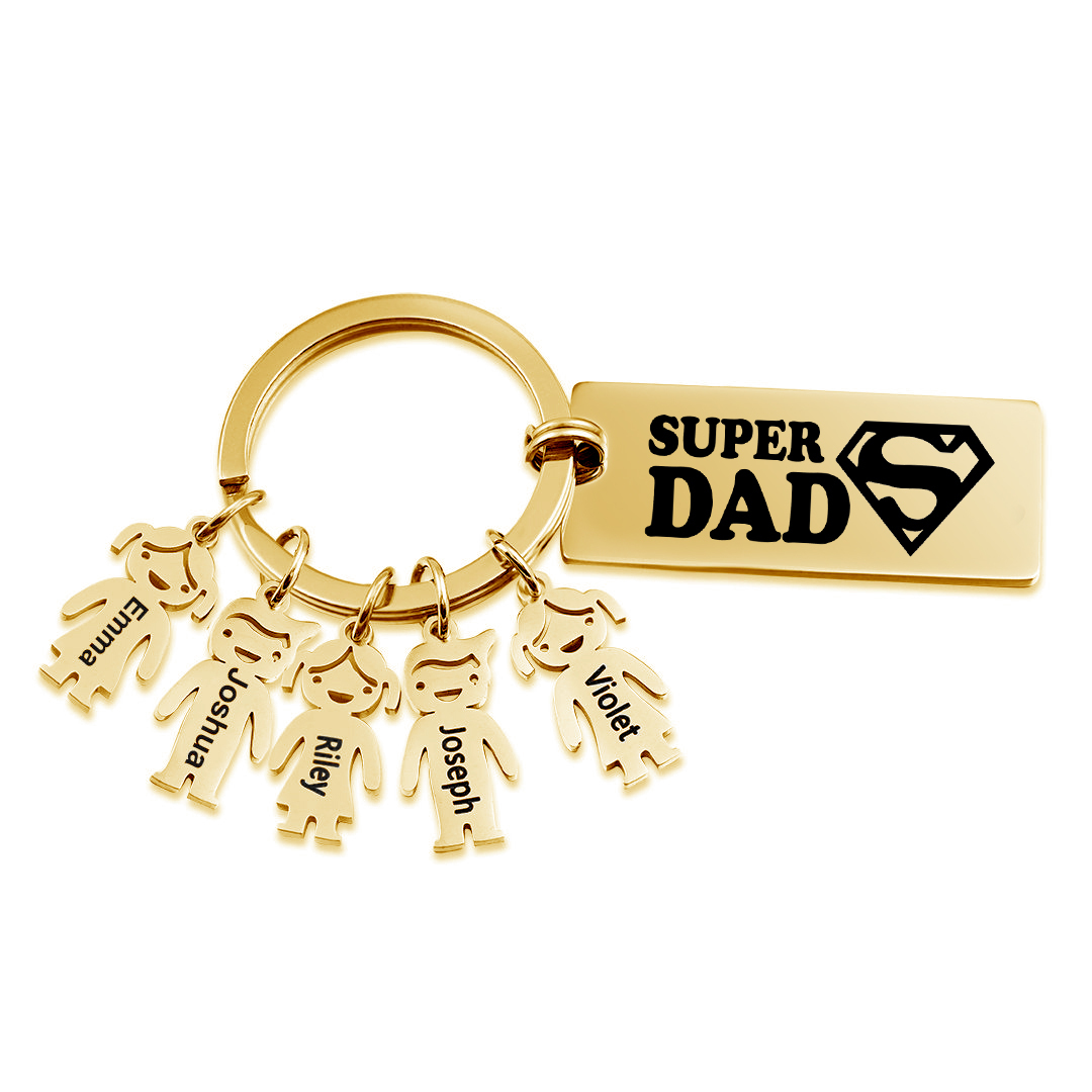 Father's Day Gift Personalised Super Dad Keychain Engraved 5 Kid Charms-Jessemade AU