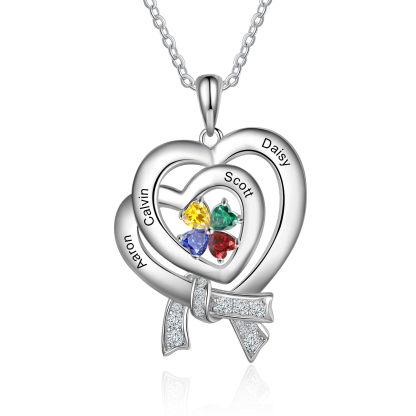 Personalised Heart Necklace With 4 Birthstones Custom Names Best Gift For Women-Jessemade AU