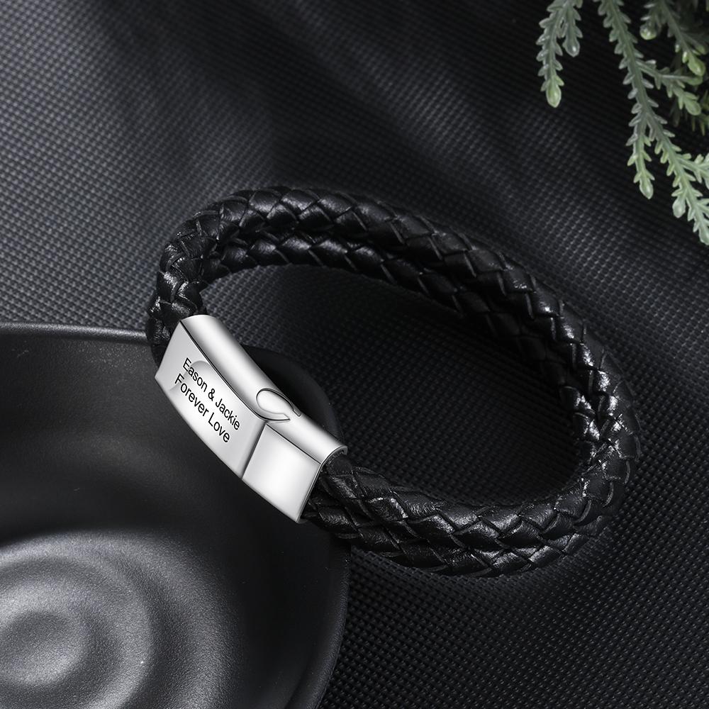 Men's Bracelets Engraved Bracelet for Men  Black Leather Gift For Dad-Jessemade AU
