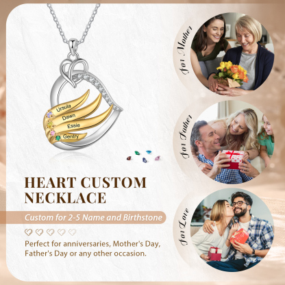 Personalised Golden Intertwined Heart Pendant Necklace Custom 4 Birthstones & 4 Names Necklace Gifts for Her-Jessemade AU