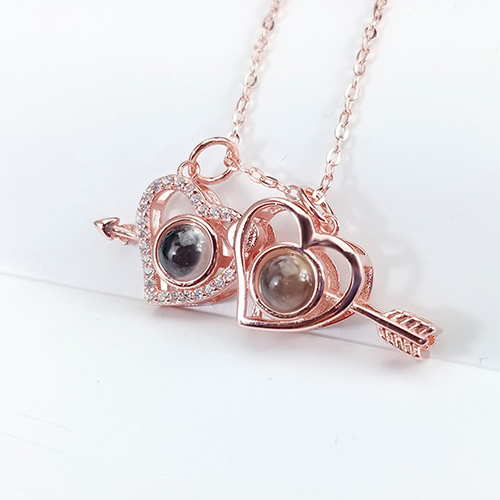 2023 Valentines Day 100 Languages Projection Necklace Engraved  " I LOVE YOU" Magnetic Double Heart Necklace Gifts For Her-Jessemade AU