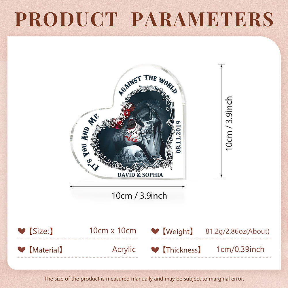 Couple Acrylic Heart Keepsake Customised Text & Date Ornament Valentine's Day Gift For Couples - IT'S YOU AND ME AGAINST THE WORLD-Jessemade AU