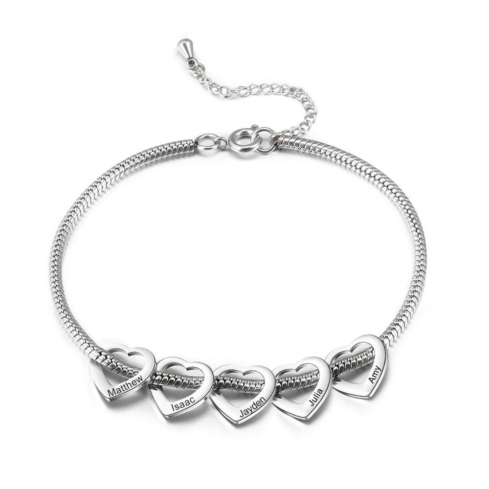 Personalised Love Anklet with 5 Heart Charms Engraved Name Anklet Gifts for Her-Jessemade AU